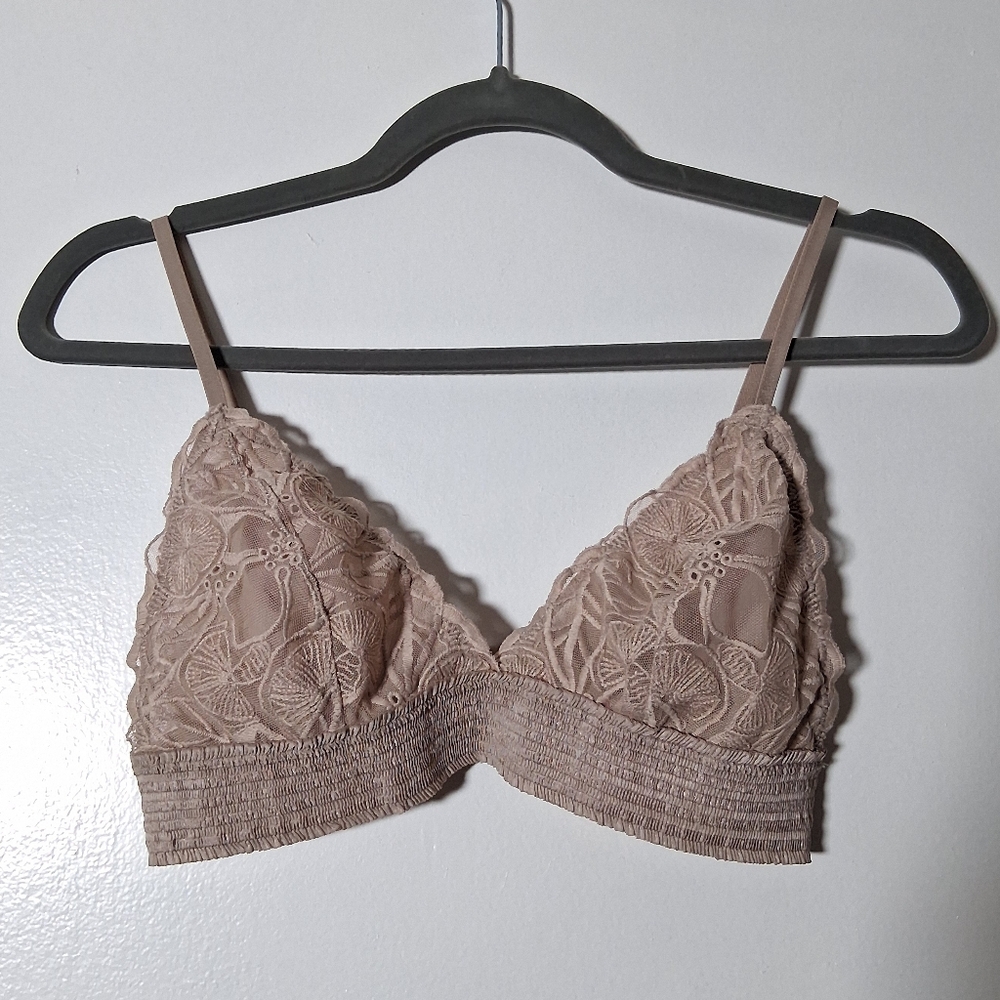 Aerie Bralette Lace Triangle Bra Beige